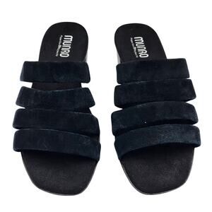 Munro Adrianne Black Suede Strappy Block Heel Sandals Women's Sz 8W Made in USA